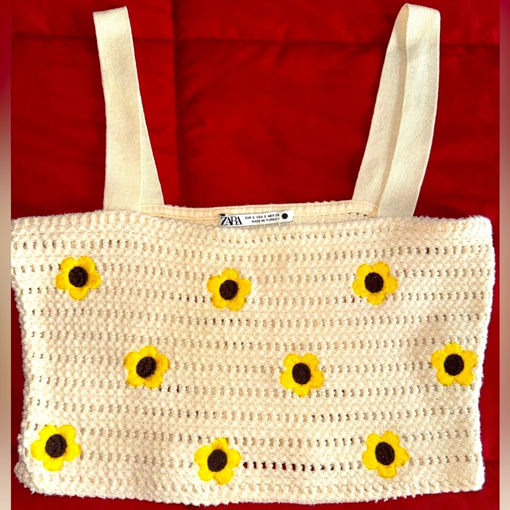 Zara Cream Crochet Casual summer beach Set sunflower beauty size Small outfit - Picture 7 of 8
